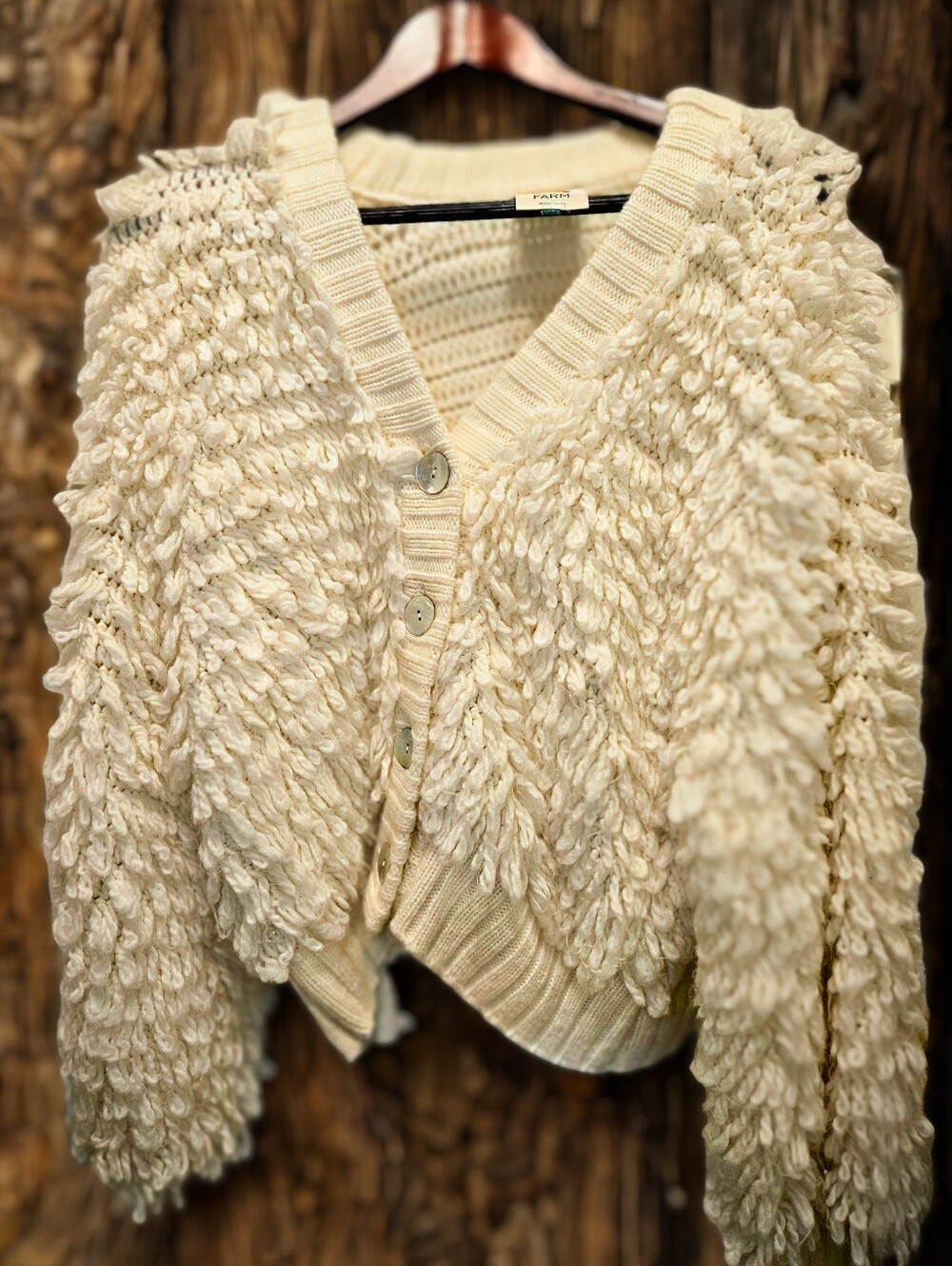 FARM Rio Cream Loop-Texture Button Front Cardigan